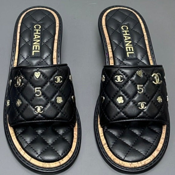 CC Slippers black calf leather