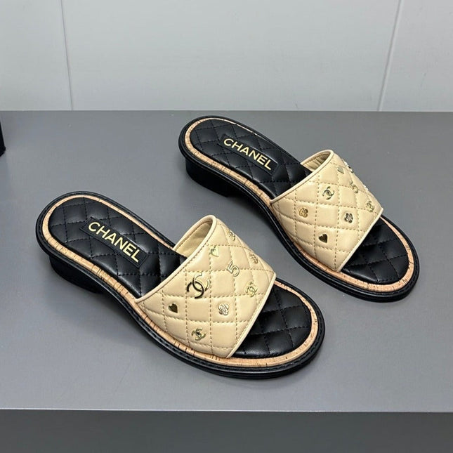 CC Slippers cream yellow calf leather