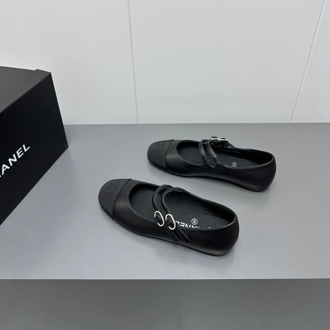 CC pearl Mary Jane flat shoes black