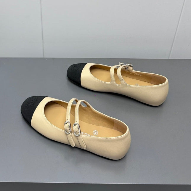 CC pearl Mary Jane flat shoes yellow cream