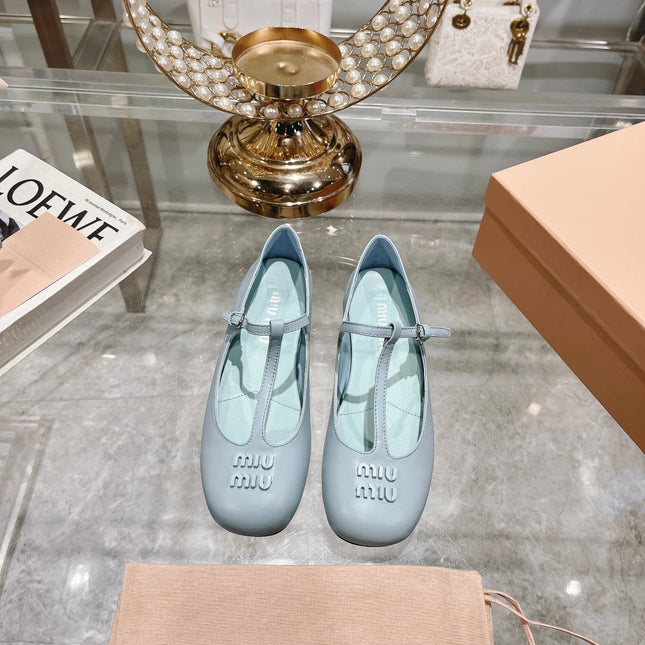 MARY JANE SANDAL PASTEL BLUE WITH T - STRAP SHEEPSKIN