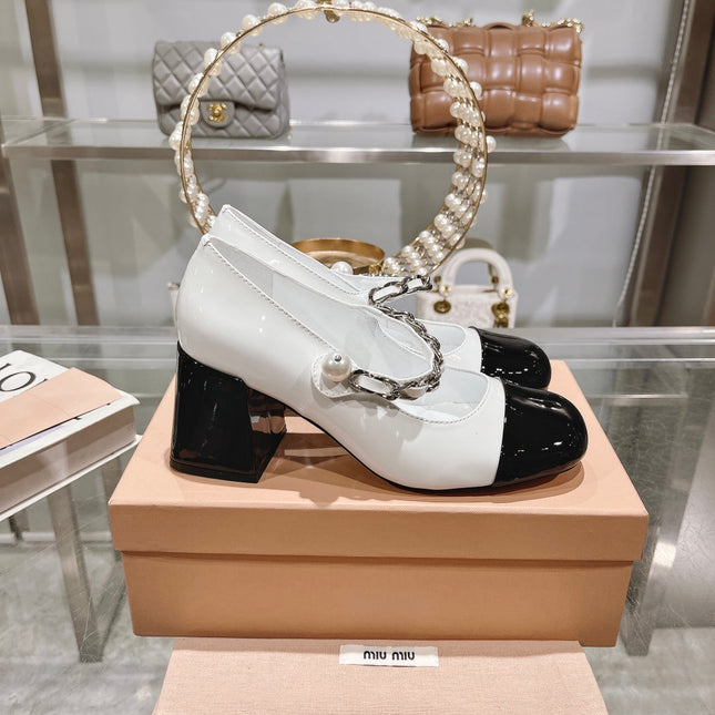 MARY JANE SANDAL CAP TOE WHITE SHEEPSKIN - HIGH HEEL