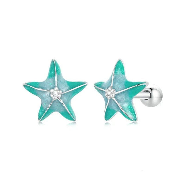 Blue Starfish Stud Earrings Platinum Plated Simple Earrings