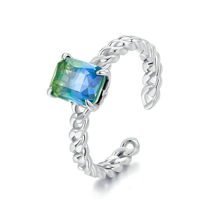 Chain Opening Ring Blue and Green Tourmaline Adjustable Ring