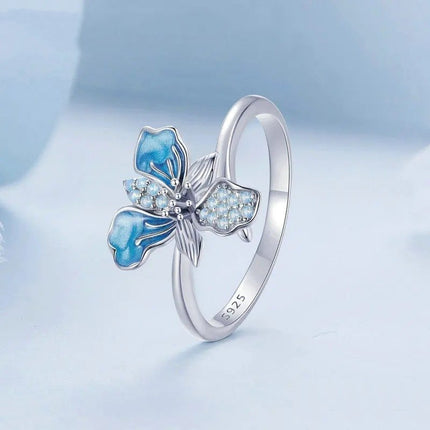 Blue Iris Adjustable Ring Exquisite Enamel Flower Opening Ring