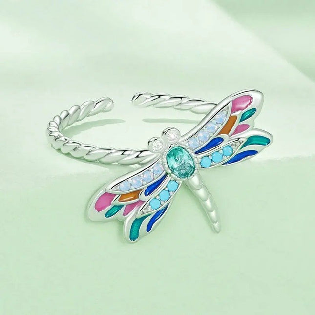 Enamel Dragonfly Opening Ring Insect Adjustable Ring