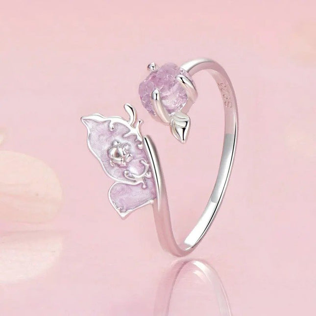 Purple Magenta Enamel Butterfly Opening Ring