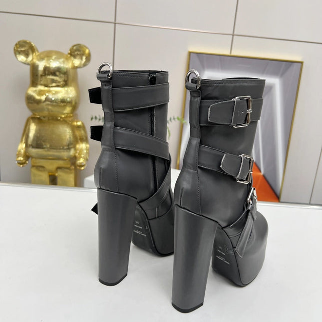 SL ANKLE BUCKLE BOOT PLATFORM BLACK CALFSKIN