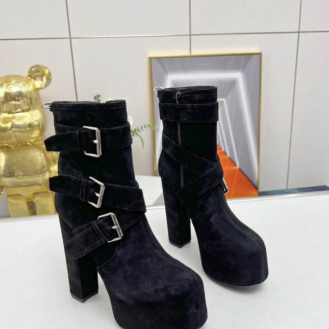 SL ANKLE BUCKLE BOOT PLATFORM BLACK SUEDE