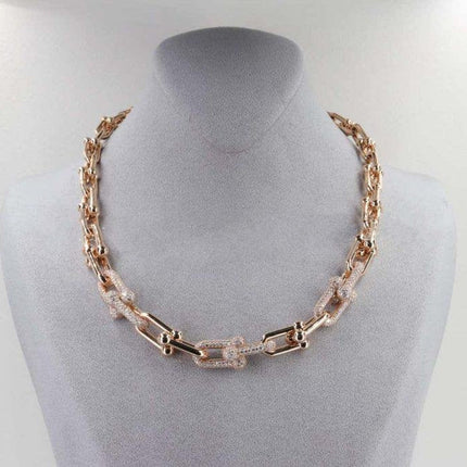 HARDWEAR GRADUATED LINK NECKLACE ROSE GOLD WITH PAVE DIAMONDS