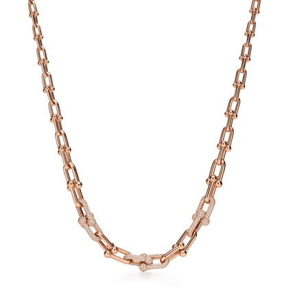 HARDWEAR GRADUATED LINK NECKLACE ROSE GOLD WITH PAVE DIAMONDS