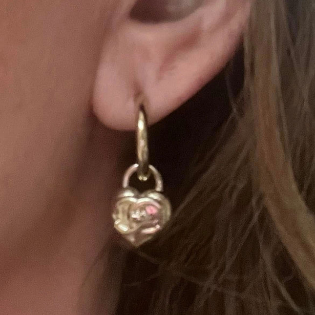 DOUBLE C DROP HEART GOLD EARRINGS