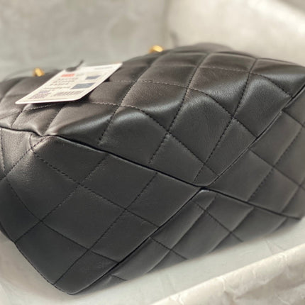CC 2Way Chain Shoulder Tote Bag Black Leather